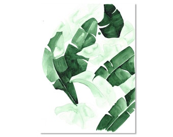 Beverly III Tropical Banana Palm Leaves Watercolor Giclee Fine Art Print Poster of Original Painting