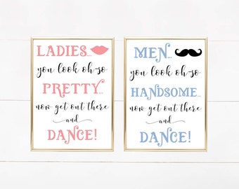 Wedding Bathroom Signs, Bathroom Prints, Ladies Bathroom Sign, Mens Bathroom Sign, Printable, 5"x7" Customizable- Instant Download