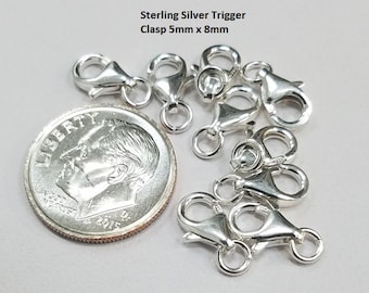 5 Pieces - Oval Lobster Clasp 5mm x 8mm, Sterling Silver, .925, Findings, Made in Italy