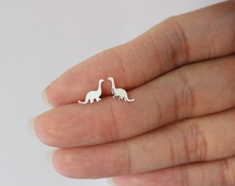 Dinosaur Stud Earrings in sterling silver , Brachiosaurus stud earrings, Teeny Tiny Stud Earrings, Jurassic Park, Dinosaur Birthday gift,