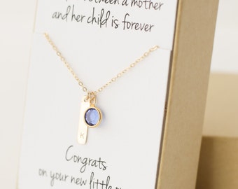 Gift for New Mom - New Mom Gift - New Mom Jewelry Necklace - New Mother Gift - New Mommy Gifts - Push Present - Birthstone Letter Necklace
