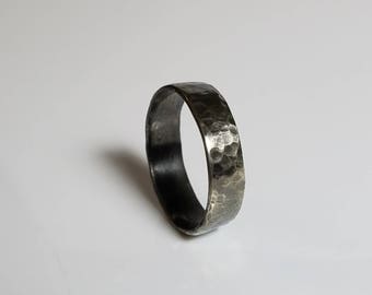 Hanmered Silver Wedding Band Rustic Wedding Band Wedding Band Oxidized Silver Wedding Band, Hammered Ring