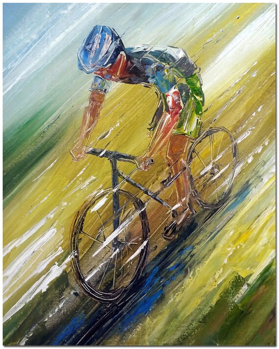 Course cycliste main peint couteau v lo abstrait peinture  