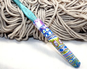 Polymer clay crochet hook, Boye new size J-10 or 6.00mm, ergonomic hook, decorative crochet hook, handmade design, ready to ship