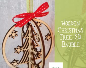 Christmas tree bauble, wooden 3D christmas tree hanging decoration