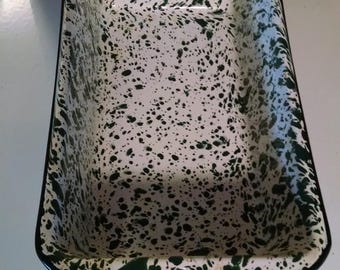 Vintage, 2 Pans, Enamelware, Splatterware, Speckleware, Baking pans, Bread Pans, Loaf Pans