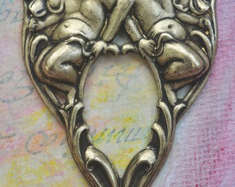 Neo Victorian Angel Brass Stamping with 13mm bezel, Brass Ox, Stampings made in the USA for jewelry making and crafting