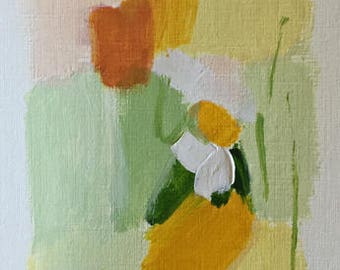 abstract painting acrylic painting on paper small abstract painting green and yellow peach pamela munger original