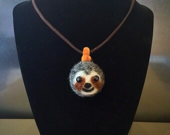 Needle Felt Sloth - Sloth Necklace - Sloth Gift - Felt Animals - Sloth Charm - Sloth Jewelry - Sloth Plush