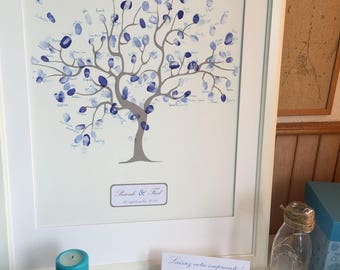 Blue and white fingerprint tree
