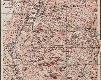 1897 antique city map of brussels belgium bruxelles 121 years old chart