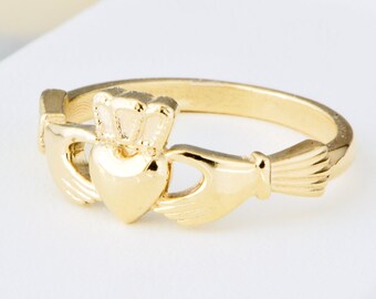 10K Yellow Gold Claddagh Ring, Irish Wedding. Claddagh Jewelry, Gold Promise Ring, Irish Ring, Engagement Ring, Gift For Her