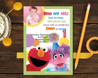 SESAME STREET Invitation - Printable Custom Photo - Elmo and Abby Birthday