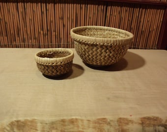 Small Vintage Asian Bamboo Basket Set of 2