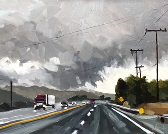 California Cityscape - Original Cloudy Day Painting by Sharon Schock 6x8