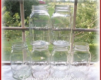 6 Clear Vintage ATLAS Strong Shoulder Mason Jars Quart Size Vintage Jars