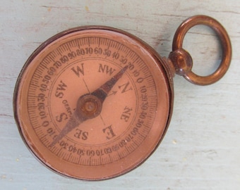 Vintage 1" Diameter Brass Compass Pendant Made in Germany