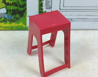 MINIATURE STEP STOOL, Red, Hard & Soft Plastic, 3/4" Scale, Vintage Tin Dollhouse Accessory