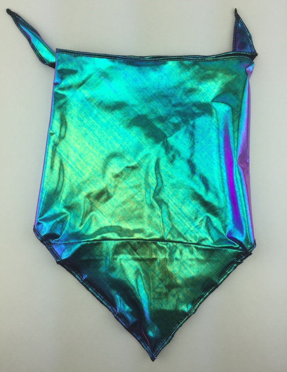 Oil Slick Metallic Spandex Bandana w/ Holographic Green to Purple and Hidden Stash Pocket