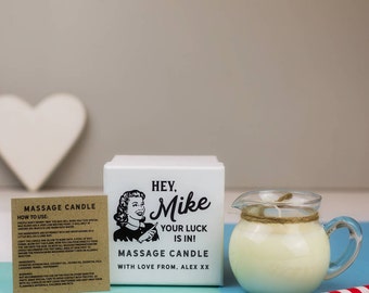 Personalised Massage Candle Gift for Him - Essential Oil Soy Massage Candle, Romantic Gift, Valentine's Day Gift, Vegan Friendly Gift