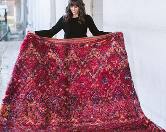 JADA - Vintage Beni M'Guild Moroccan Rug (red raspberry, cranberry, navy blue, orange)