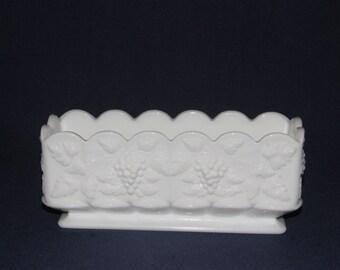 Vintage Westmoreland Pure White Milk Glass Panel Grape Rectangular Planter