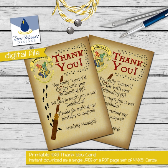 Printable Thank You Card Harry Potter Inspired with Hogwarts