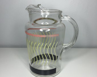 SALE! vintage glass pitcher with pink, chartreuse, and black