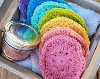 Pastel Rainbow Face Scrubby, Crochet Face Scrubbies, Face Cloths, 100% Cotton Scrubby Set, Reusable Face Scrubbies, Crochet Face Scrubby Set