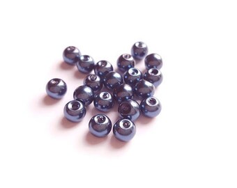 Set of 20 dark blue pearls 6mm
