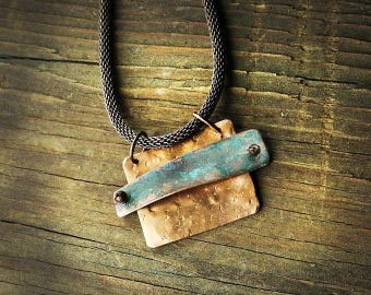 Copper necklace - Recycled Jewelry - Handmade copper Jewelry - patina jewelry - patina necklace - copper pendant - recycled necklace