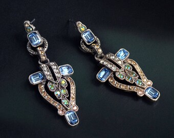 Art Deco Crystal Torch Earrings, Vintage Earrings, Great Gatsby Jewelry, Flapper Earrings, Art Deco Jewelry, Geometric Earrings E1206