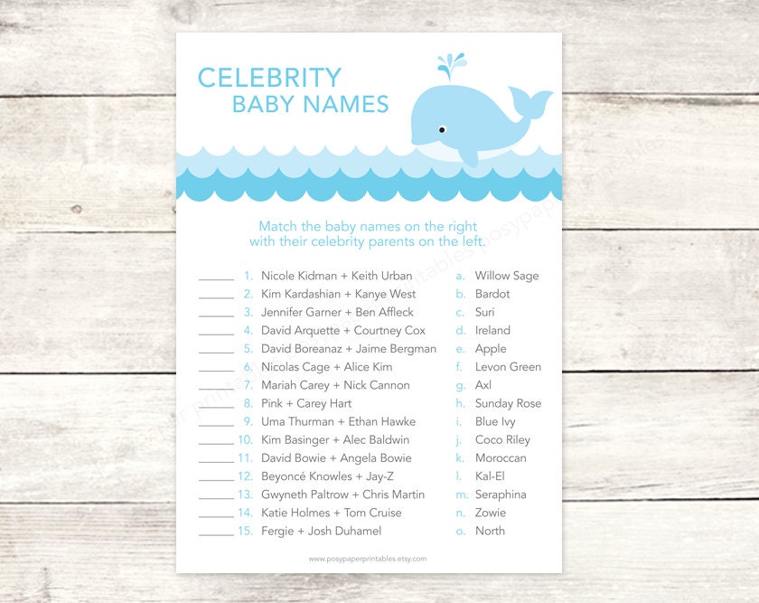 celebrity card games celebrity baby names matching game card printable whale waves celebrity card games celebrity baby names matching game card printable whale waves