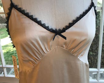 Sandwashed Silk Charmeuse Maxi Slip #97 in Champagne and Black in size S