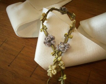 rare antique authentic ribbon work silk /metal Garland