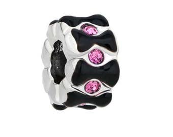 Pink European Charm, Black Large Hole Bead, Bracelet Charm Beads, Large Hole Bead, European Bracelet, Beads for Charm Bracelets