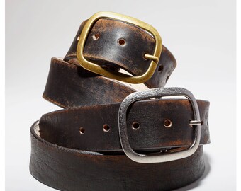 Vintage Distressed Leather Belt Black Brown Genuine Full Grain Leather Snap Belt, Gift for Him, Gift for Her, Handmade in USA Retro, Unisex