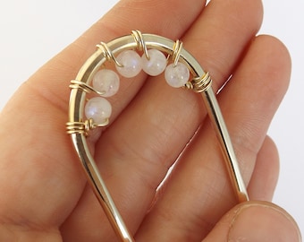 Rainbow Moonstone Hair Fork, Gold Hair Arch, Gemstone Hair Stick, Hammered Hair Stick Pin, Hair Accessories, Hair, Boho Chic, Moonstone