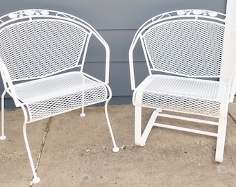 set of four vintage geometric steel patio chairs with