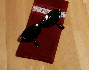 Eye Glass Holder Soft Dark Red Felt