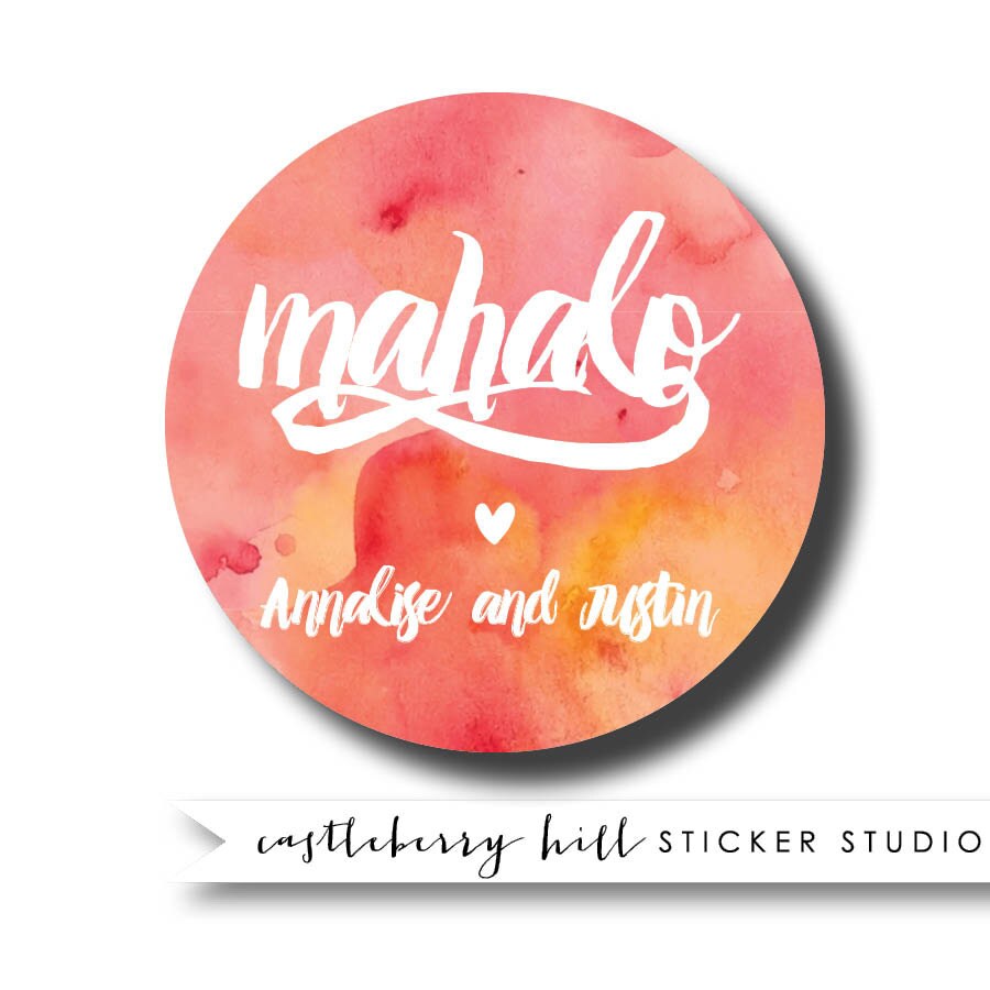 Mahalo Gift Tag Watercolor Wedding Sticker Mahalo Wedding