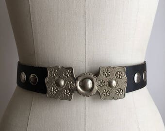 60s statement belt M ~ vintage bohemian leather belt