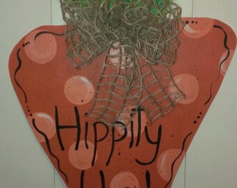 Hippity Hop Wood Carrot Hanger- Easter