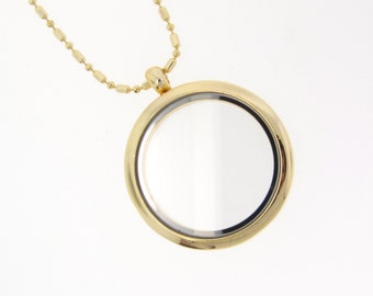 Gold 3-D Glass Locket - You asked For It - I Got It For You - Rhodium Coated