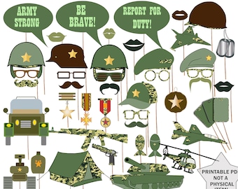 Army Photo Booth Props: "MILITARY PROPS" Army Printable props,Military party props,Army theme party,Army Photobooth,Boys party props
