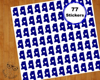 Mississippi Stickers, 77, Mississippi Planner Stickers, Mississippi Sticker Set, Mississippi Envelope Seals, State Stickers, MS Stickers