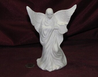 Ceramic Bisque U-Paint Small Angel With A Harp Unpainted Ready To Paint DIY