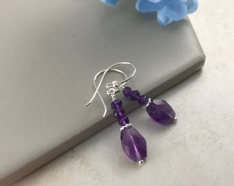 Amethyst Earrings, February Birthstone, Amethyst Jewellery, Sterling Silver, February Birthday, Faceted Amethyst Earrings, Purple Amethyst