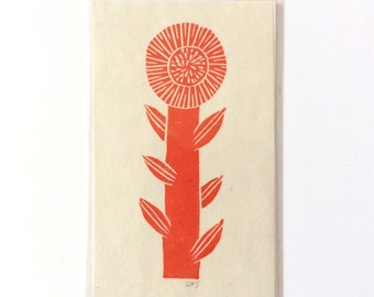 mini linocut - FLOWER // 3x5 art print // printmaking // block print // nature art // red // wildflower // original art // small, miniature