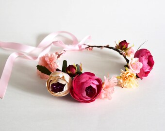 Handmade Flower Crown, Floral Crown, Wedding Flower Crown, Flower Girl Flower Crown, Bridal Headpiece, Pink Flower